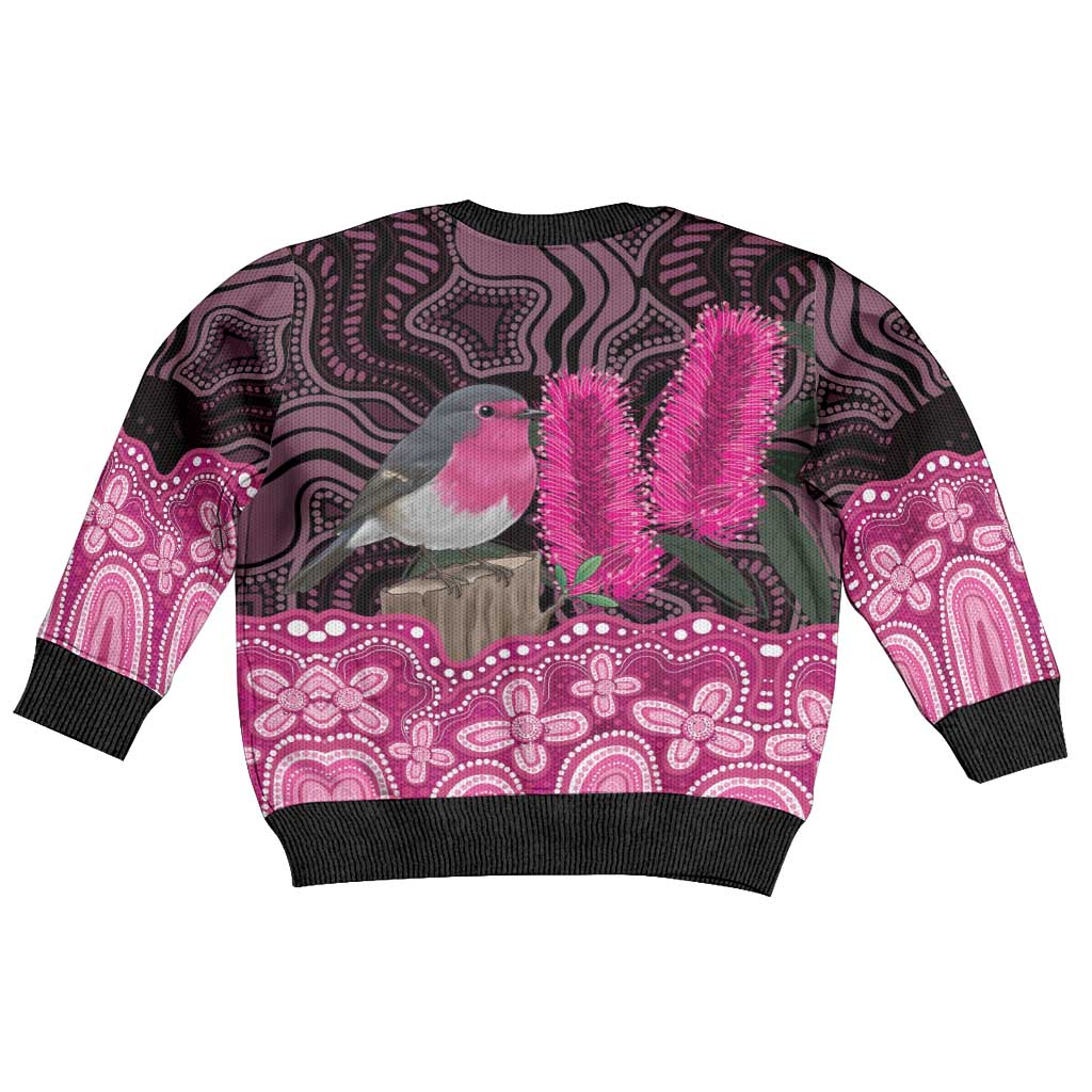Australia Indigenous Kid Ugly Christmas Sweater Breast Cancer Pink Robin Bottlebrush Aboriginal Art - Aussie Hoodie
