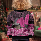 Australia Indigenous Kid Ugly Christmas Sweater Breast Cancer Pink Robin Bottlebrush Aboriginal Art - Aussie Hoodie