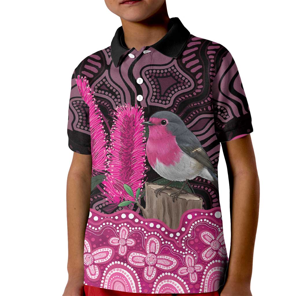 Australia Indigenous Kid Polo Shirt Breast Cancer Pink Robin Bottlebrush Aboriginal Art - Aussie Hoodie