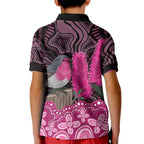Australia Indigenous Kid Polo Shirt Breast Cancer Pink Robin Bottlebrush Aboriginal Art - Aussie Hoodie