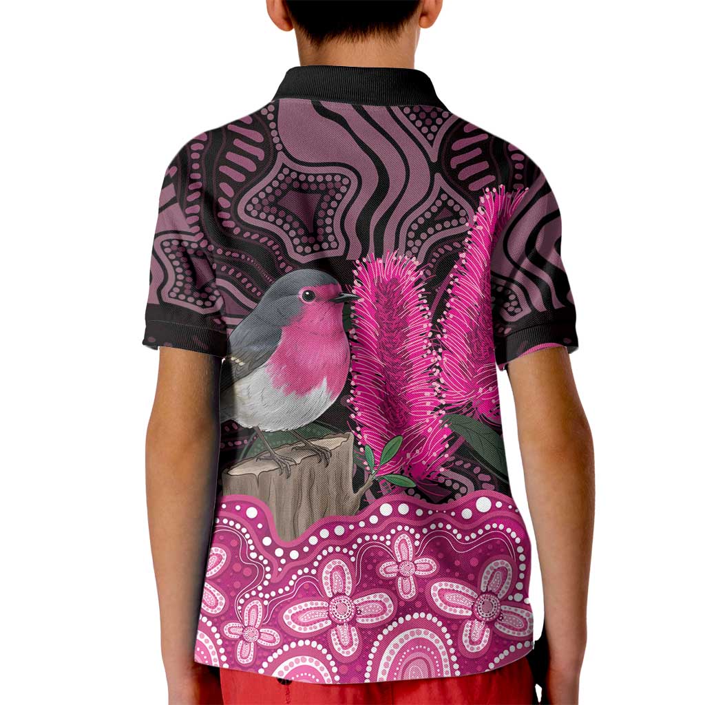 Australia Indigenous Kid Polo Shirt Breast Cancer Pink Robin Bottlebrush Aboriginal Art - Aussie Hoodie