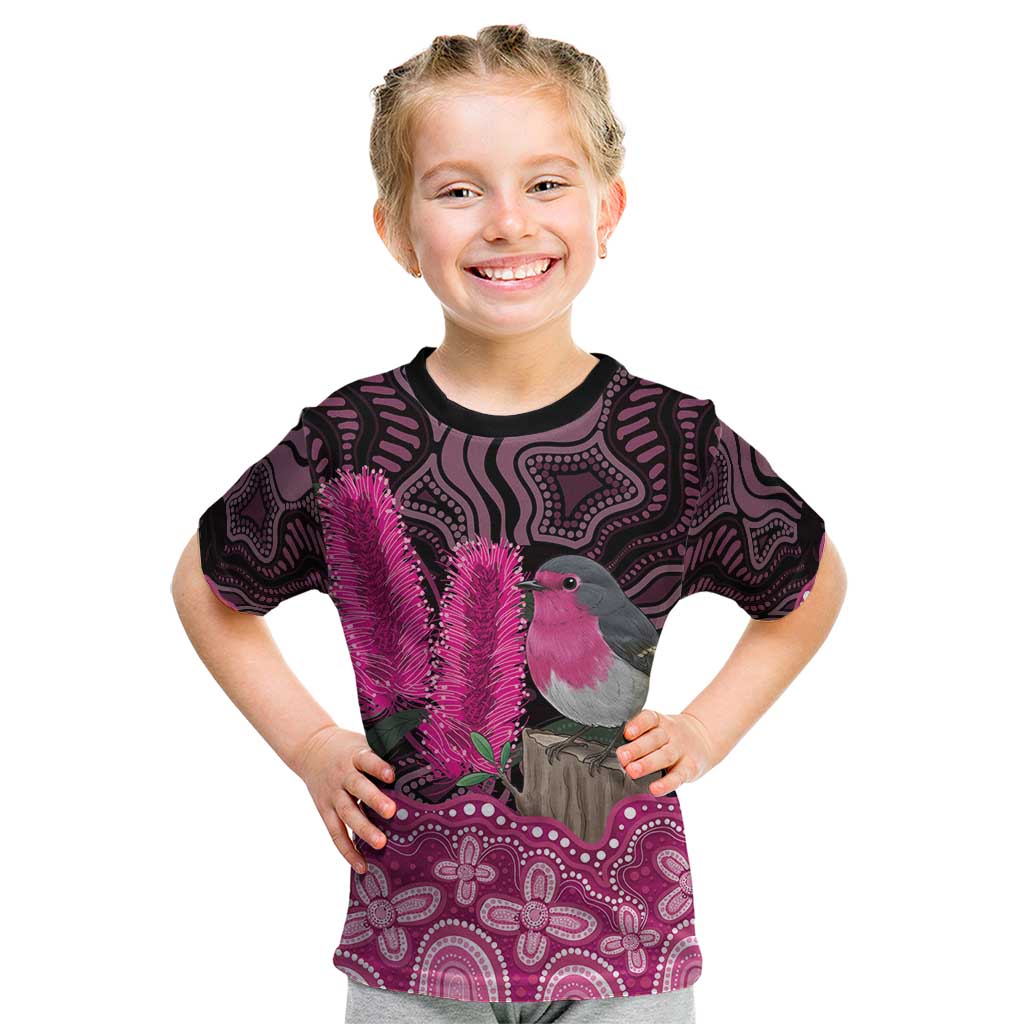 Australia Indigenous Kid T Shirt Breast Cancer Pink Robin Bottlebrush Aboriginal Art - Aussie Hoodie