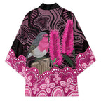 Australia Indigenous Kimono Breast Cancer Pink Robin Bottlebrush Aboriginal Art - Aussie Hoodie