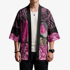 Australia Indigenous Kimono Breast Cancer Pink Robin Bottlebrush Aboriginal Art - Aussie Hoodie