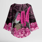 Australia Indigenous Kimono Sleeve Blouse Breast Cancer Pink Robin Bottlebrush Aboriginal Art - Aussie Hoodie