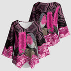 Australia Indigenous Kimono Sleeve Blouse Breast Cancer Pink Robin Bottlebrush Aboriginal Art - Aussie Hoodie
