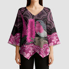 Australia Indigenous Kimono Sleeve Blouse Breast Cancer Pink Robin Bottlebrush Aboriginal Art - Aussie Hoodie