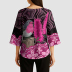Australia Indigenous Kimono Sleeve Blouse Breast Cancer Pink Robin Bottlebrush Aboriginal Art - Aussie Hoodie