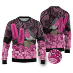 Australia Indigenous Ugly Christmas Sweater Breast Cancer Pink Robin Bottlebrush Aboriginal Art - Aussie Hoodie