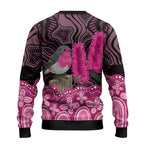 Australia Indigenous Ugly Christmas Sweater Breast Cancer Pink Robin Bottlebrush Aboriginal Art - Aussie Hoodie
