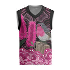 Australia Indigenous Christmas Knitted V-Neck Vest Breast Cancer Pink Robin Bottlebrush Aboriginal Art - Aussie Hoodie