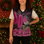 Australia Indigenous Christmas Knitted V-Neck Vest Breast Cancer Pink Robin Bottlebrush Aboriginal Art - Aussie Hoodie
