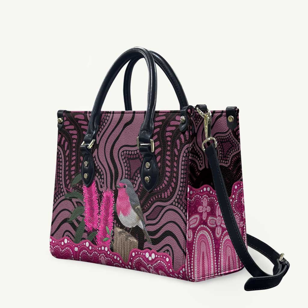 Australia Indigenous Leather Bag Breast Cancer Pink Robin Bottlebrush Aboriginal Art - Aussie Hoodie