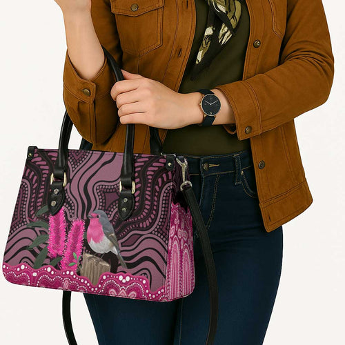 Australia Indigenous Leather Bag Breast Cancer Pink Robin Bottlebrush Aboriginal Art - Aussie Hoodie