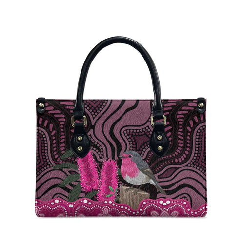 Australia Indigenous Leather Bag Breast Cancer Pink Robin Bottlebrush Aboriginal Art - Aussie Hoodie