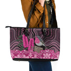 Australia Indigenous Leather Tote Bag Breast Cancer Pink Robin Bottlebrush Aboriginal Art - Aussie Hoodie