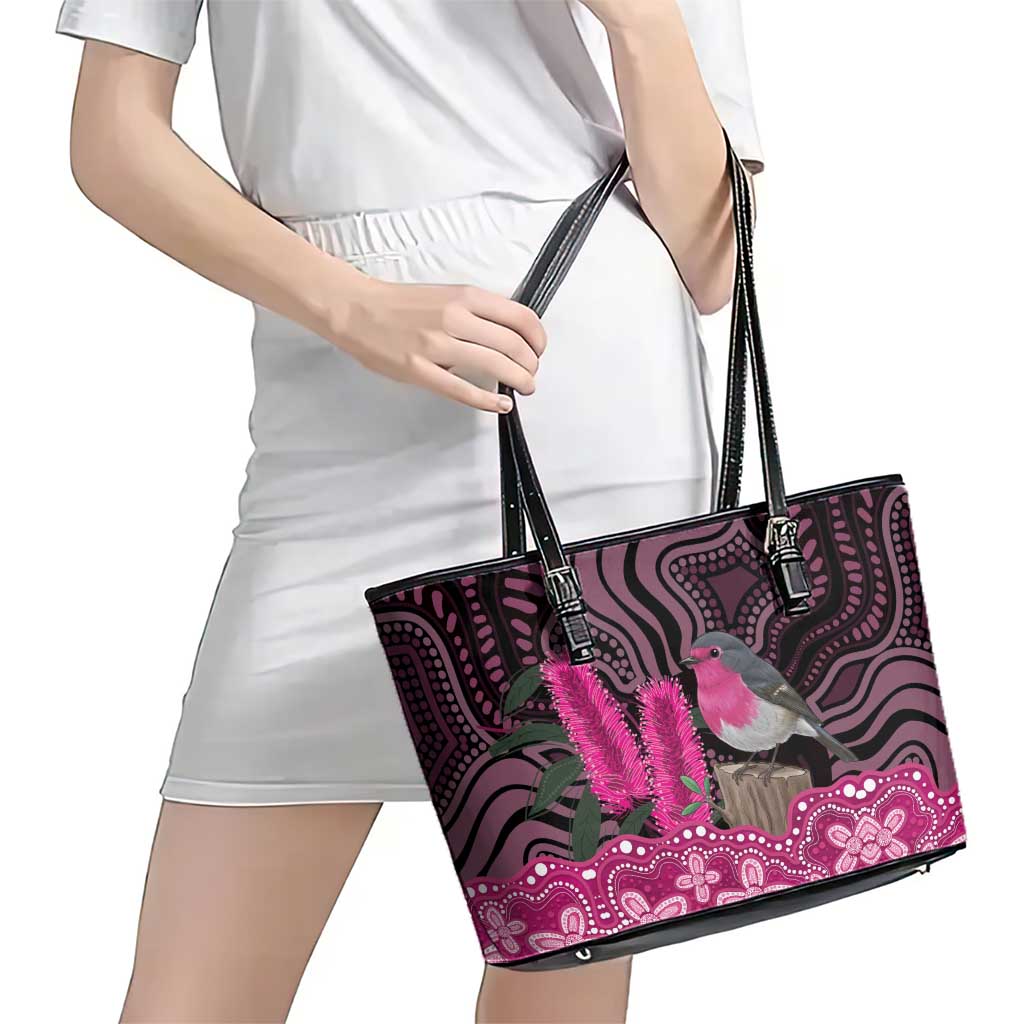 Australia Indigenous Leather Tote Bag Breast Cancer Pink Robin Bottlebrush Aboriginal Art - Aussie Hoodie