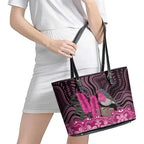 Australia Indigenous Leather Tote Bag Breast Cancer Pink Robin Bottlebrush Aboriginal Art - Aussie Hoodie
