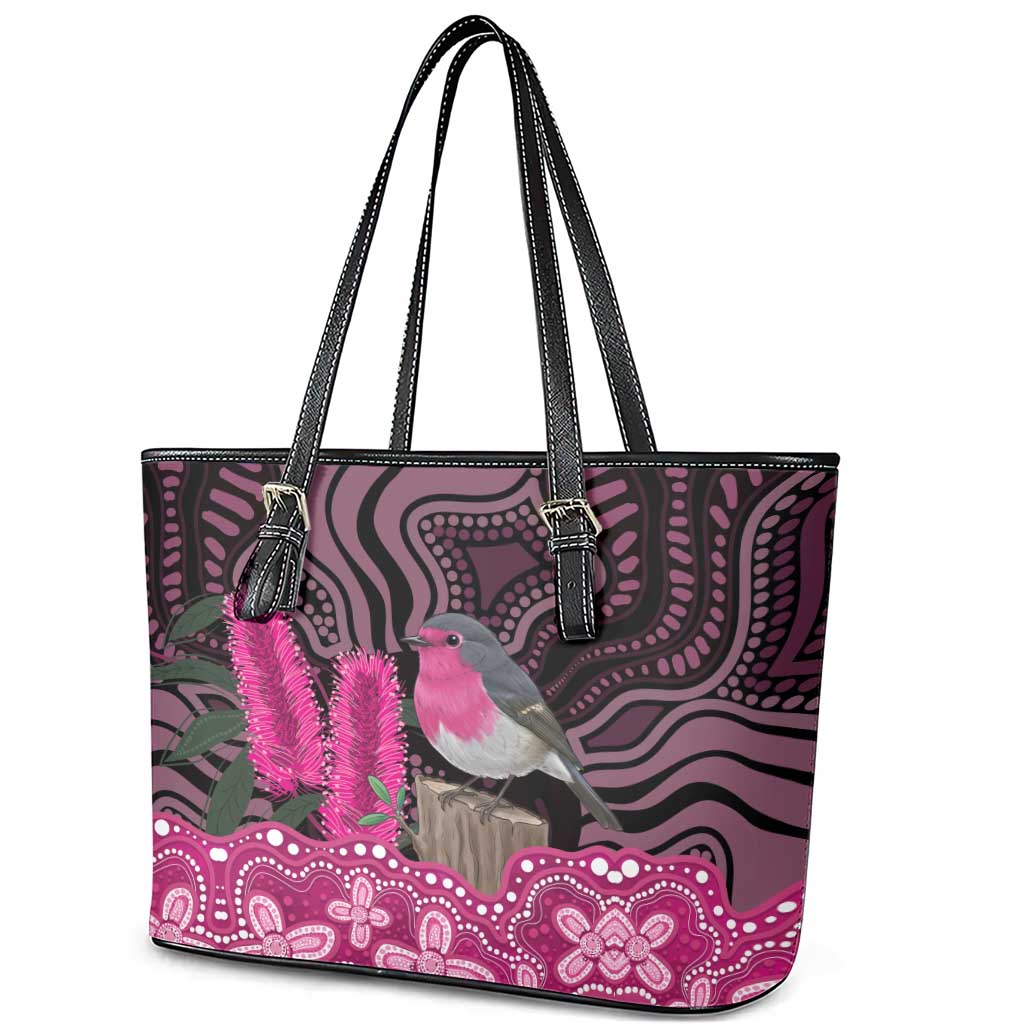 Australia Indigenous Leather Tote Bag Breast Cancer Pink Robin Bottlebrush Aboriginal Art - Aussie Hoodie
