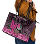Australia Indigenous Leather Tote Bag Breast Cancer Pink Robin Bottlebrush Aboriginal Art - Aussie Hoodie