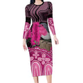 Australia Indigenous Long Sleeve Bodycon Dress Breast Cancer Pink Robin Bottlebrush Aboriginal Art - Aussie Hoodie