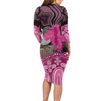 Australia Indigenous Long Sleeve Bodycon Dress Breast Cancer Pink Robin Bottlebrush Aboriginal Art - Aussie Hoodie