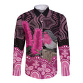 Australia Indigenous Long Sleeve Button Shirt Breast Cancer Pink Robin Bottlebrush Aboriginal Art - Aussie Hoodie