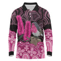 Australia Indigenous Long Sleeve Polo Shirt Breast Cancer Pink Robin Bottlebrush Aboriginal Art - Aussie Hoodie