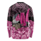 Australia Indigenous Long Sleeve Shirt Breast Cancer Pink Robin Bottlebrush Aboriginal Art - Aussie Hoodie