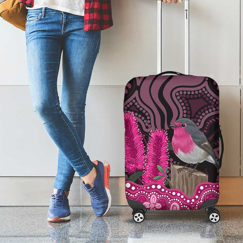 Australia Indigenous Luggage Cover Breast Cancer Pink Robin Bottlebrush Aboriginal Art - Aussie Hoodie