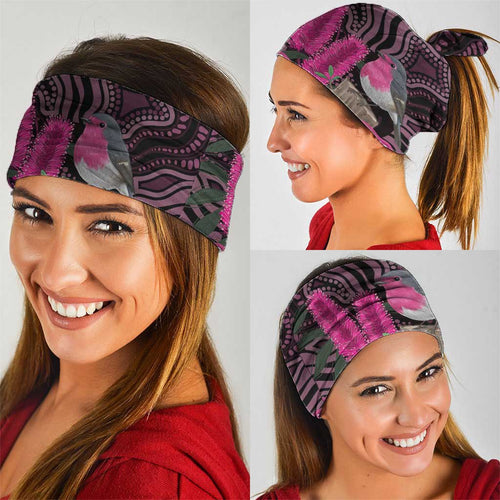 Australia Indigenous Neck Gaiter Breast Cancer Pink Robin Bottlebrush Aboriginal Art - Aussie Hoodie