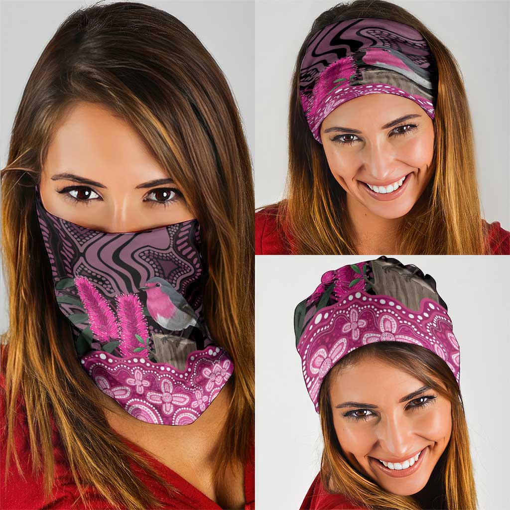 Australia Indigenous Neck Gaiter Breast Cancer Pink Robin Bottlebrush Aboriginal Art - Aussie Hoodie