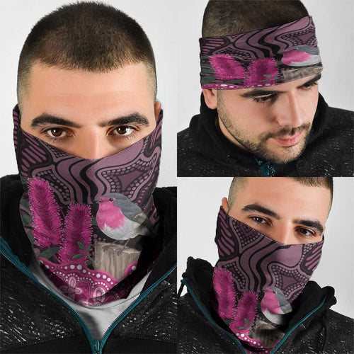 Australia Indigenous Neck Gaiter Breast Cancer Pink Robin Bottlebrush Aboriginal Art - Aussie Hoodie