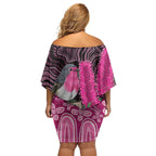 Australia Indigenous Off Shoulder Short Dress Breast Cancer Pink Robin Bottlebrush Aboriginal Art - Aussie Hoodie