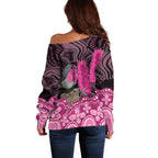 Australia Indigenous Off Shoulder Sweater Breast Cancer Pink Robin Bottlebrush Aboriginal Art - Aussie Hoodie
