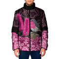 Australia Indigenous Padded Jacket Breast Cancer Pink Robin Bottlebrush Aboriginal Art - Aussie Hoodie
