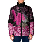 Australia Indigenous Padded Jacket Breast Cancer Pink Robin Bottlebrush Aboriginal Art - Aussie Hoodie