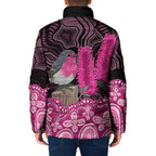 Australia Indigenous Padded Jacket Breast Cancer Pink Robin Bottlebrush Aboriginal Art - Aussie Hoodie
