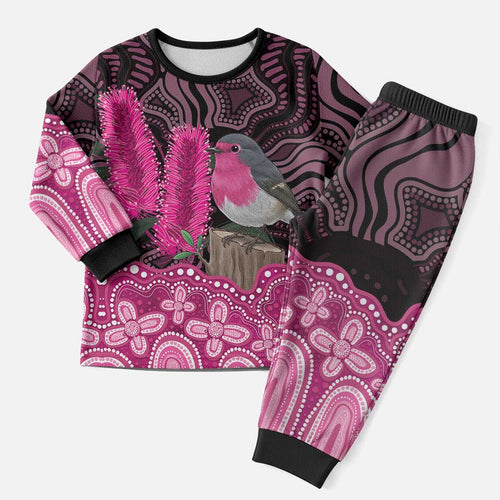 Australia Indigenous Christmas Pajama Set Breast Cancer Pink Robin Bottlebrush Aboriginal Art - Aussie Hoodie
