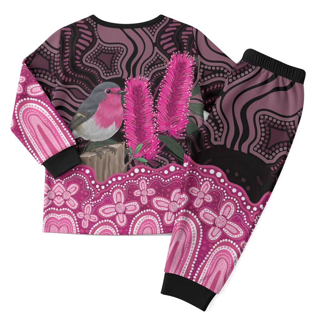 Australia Indigenous Christmas Pajama Set Breast Cancer Pink Robin Bottlebrush Aboriginal Art - Aussie Hoodie
