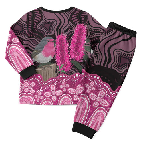 Australia Indigenous Christmas Pajama Set Breast Cancer Pink Robin Bottlebrush Aboriginal Art - Aussie Hoodie