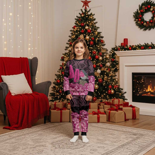 Australia Indigenous Christmas Pajama Set Breast Cancer Pink Robin Bottlebrush Aboriginal Art - Aussie Hoodie