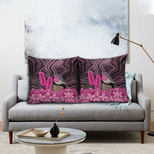Australia Indigenous Pillow Cover Breast Cancer Pink Robin Bottlebrush Aboriginal Art - Aussie Hoodie
