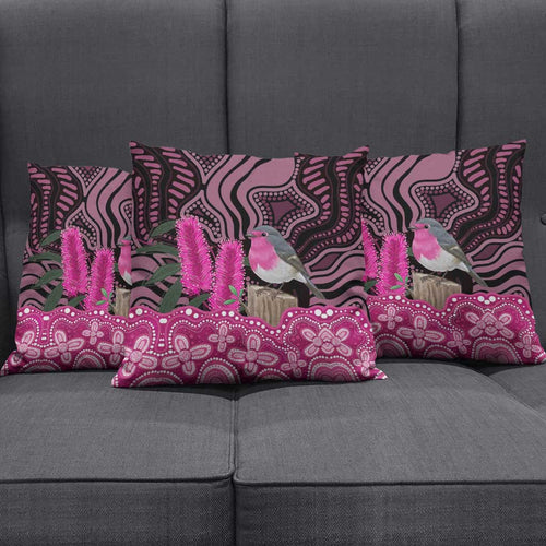 Australia Indigenous Pillow Cover Breast Cancer Pink Robin Bottlebrush Aboriginal Art - Aussie Hoodie