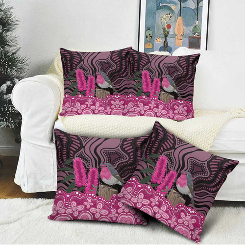 Australia Indigenous Pillow Cover Breast Cancer Pink Robin Bottlebrush Aboriginal Art - Aussie Hoodie