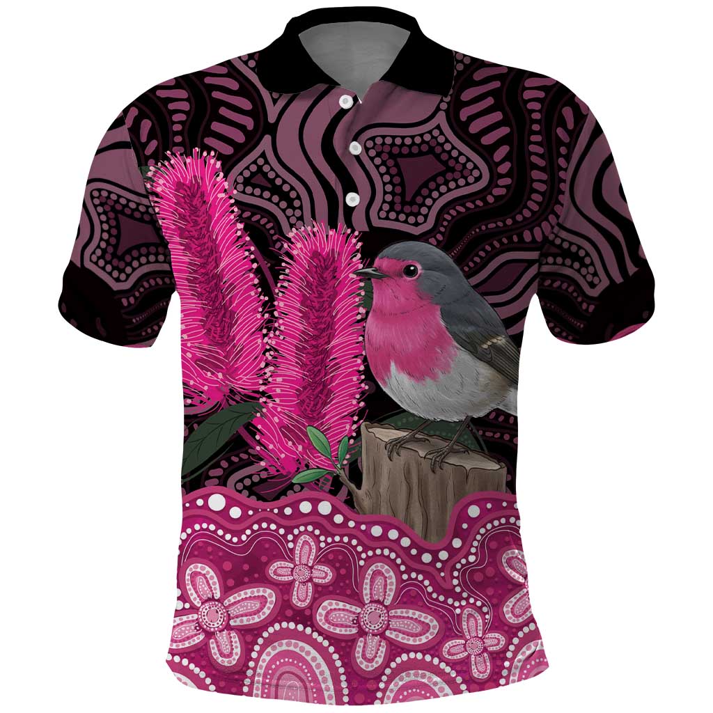 Australia Indigenous Polo Shirt Breast Cancer Pink Robin Bottlebrush Aboriginal Art - Aussie Hoodie