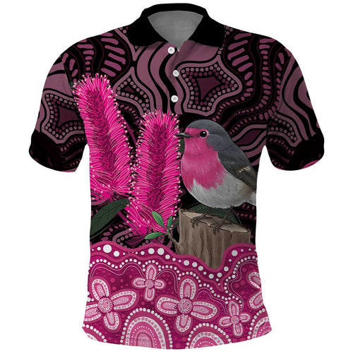 Australia Indigenous Polo Shirt Breast Cancer Pink Robin Bottlebrush Aboriginal Art - Aussie Hoodie