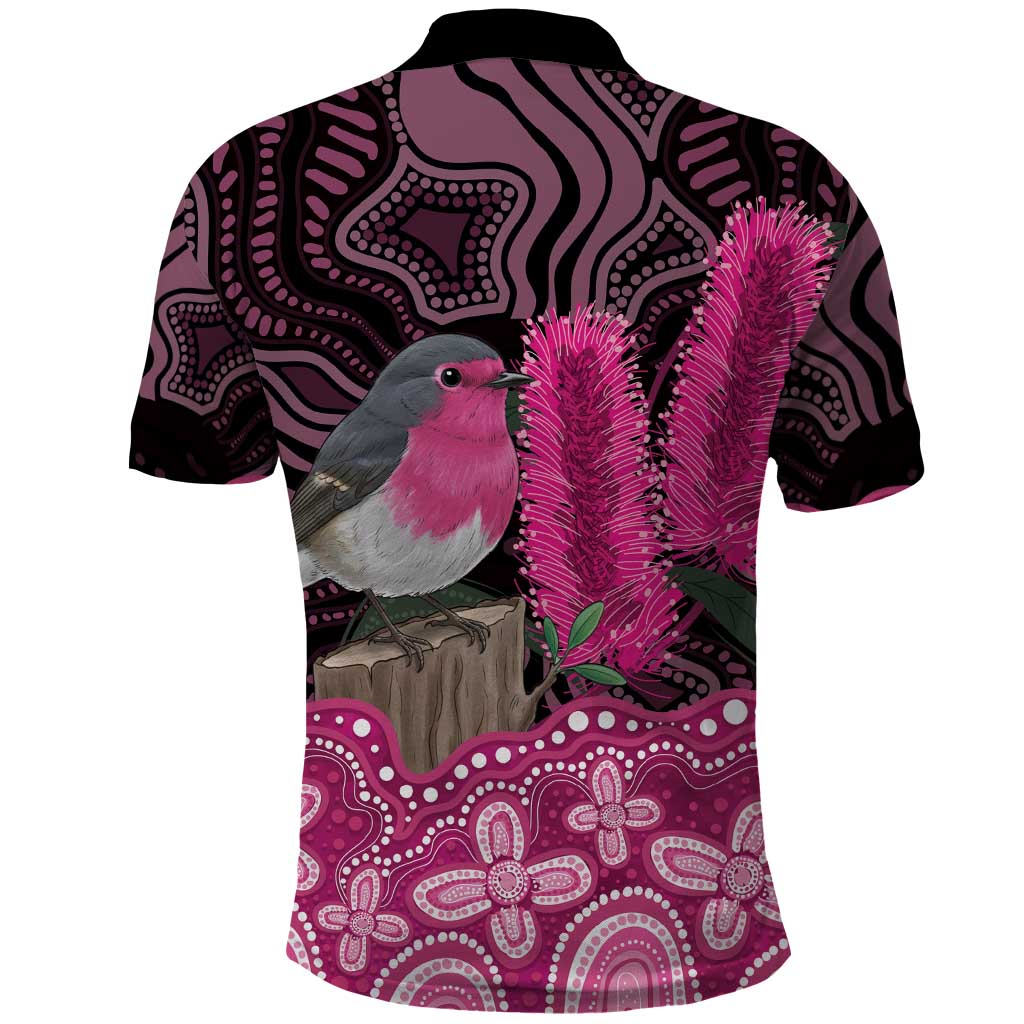 Australia Indigenous Polo Shirt Breast Cancer Pink Robin Bottlebrush Aboriginal Art - Aussie Hoodie