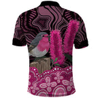 Australia Indigenous Polo Shirt Breast Cancer Pink Robin Bottlebrush Aboriginal Art - Aussie Hoodie