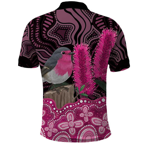Australia Indigenous Polo Shirt Breast Cancer Pink Robin Bottlebrush Aboriginal Art - Aussie Hoodie
